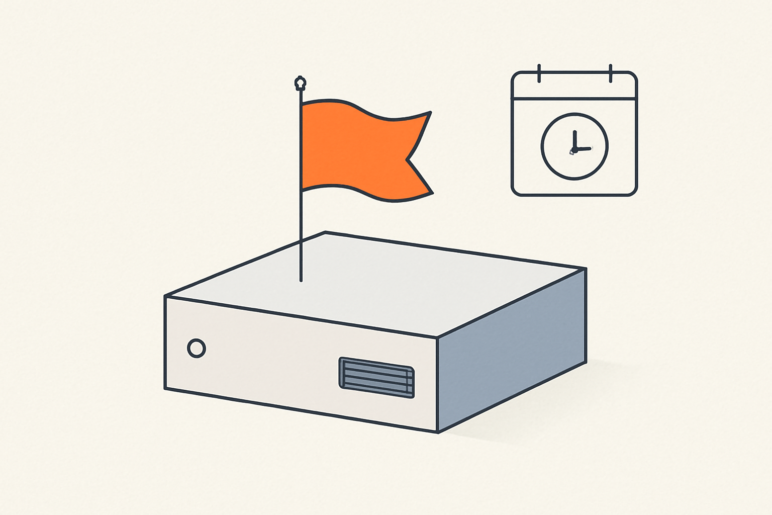 Illustration of a web server with an orange flag raised to signal an emergency PHP update