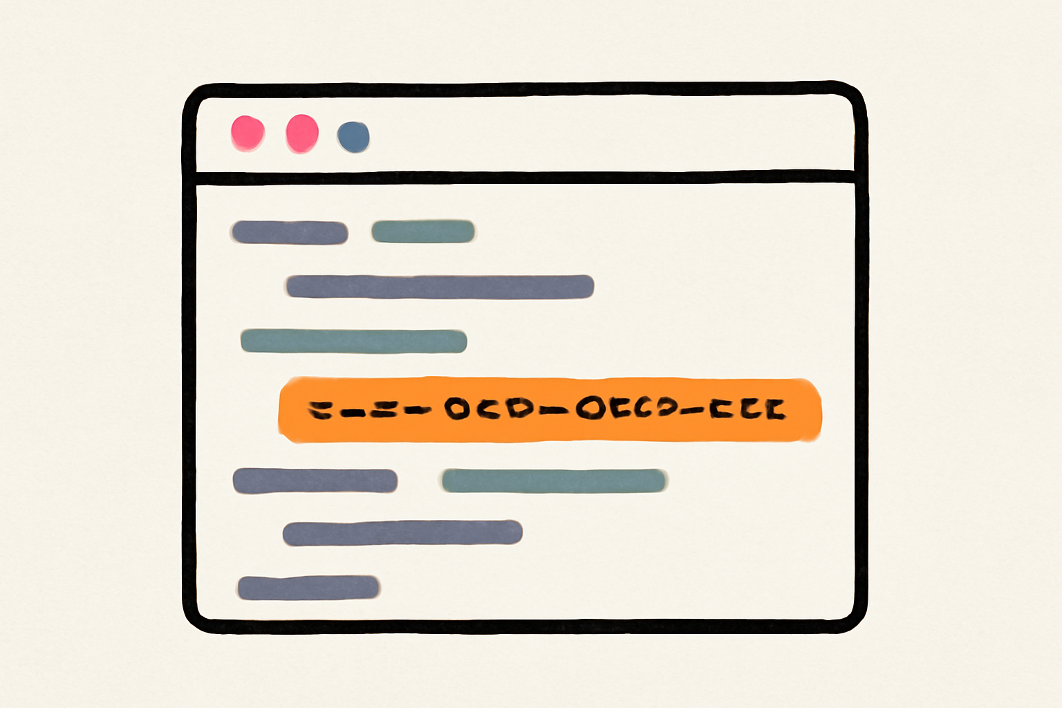Illustration of an exposed API key inside frontend code flagged in orange