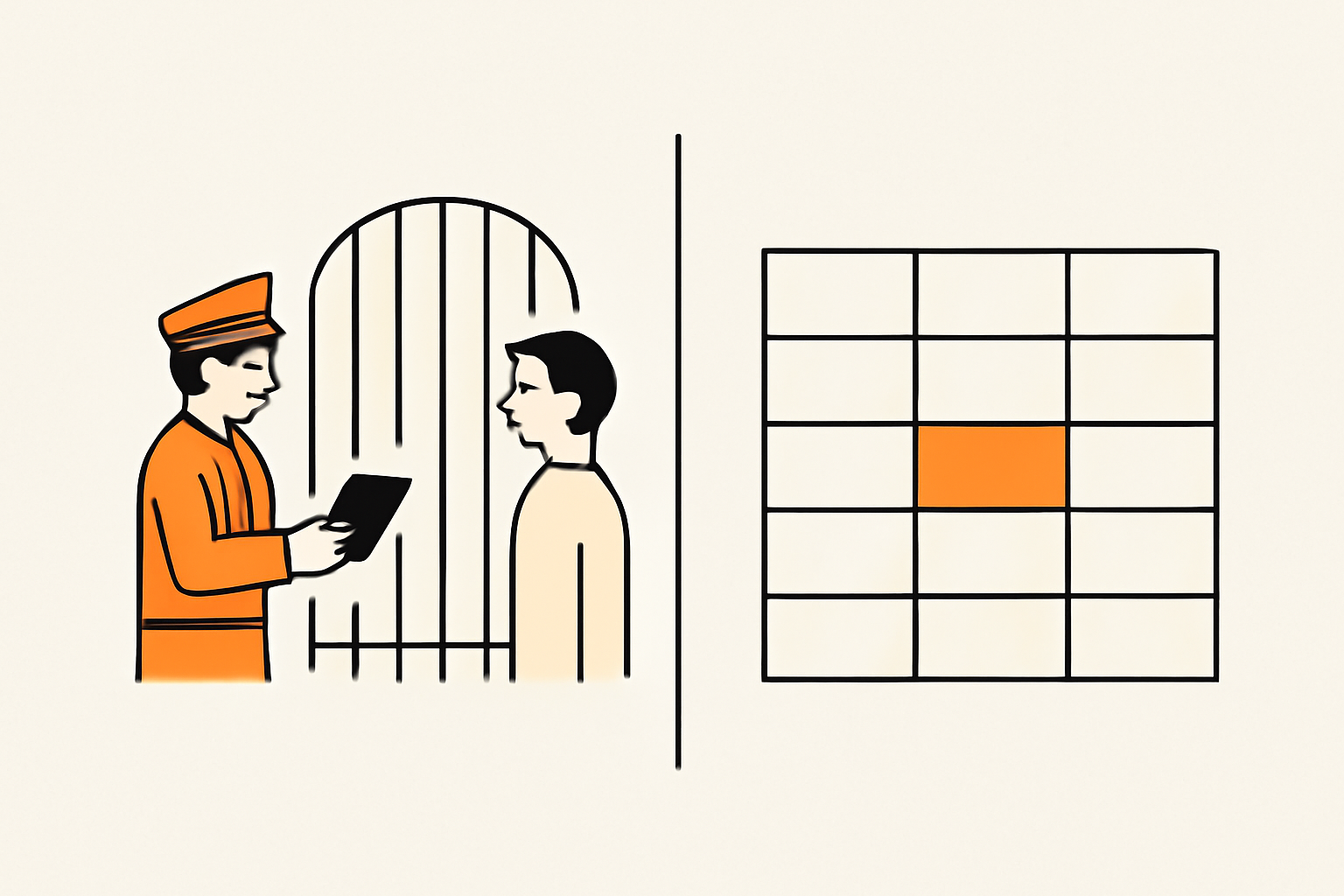 Deux modèles de sécurité comparés : une porte contrôlée à l'entrée à gauche, et un filtre sur les lignes d'une table à droite, avec une ligne surlignée en orange.