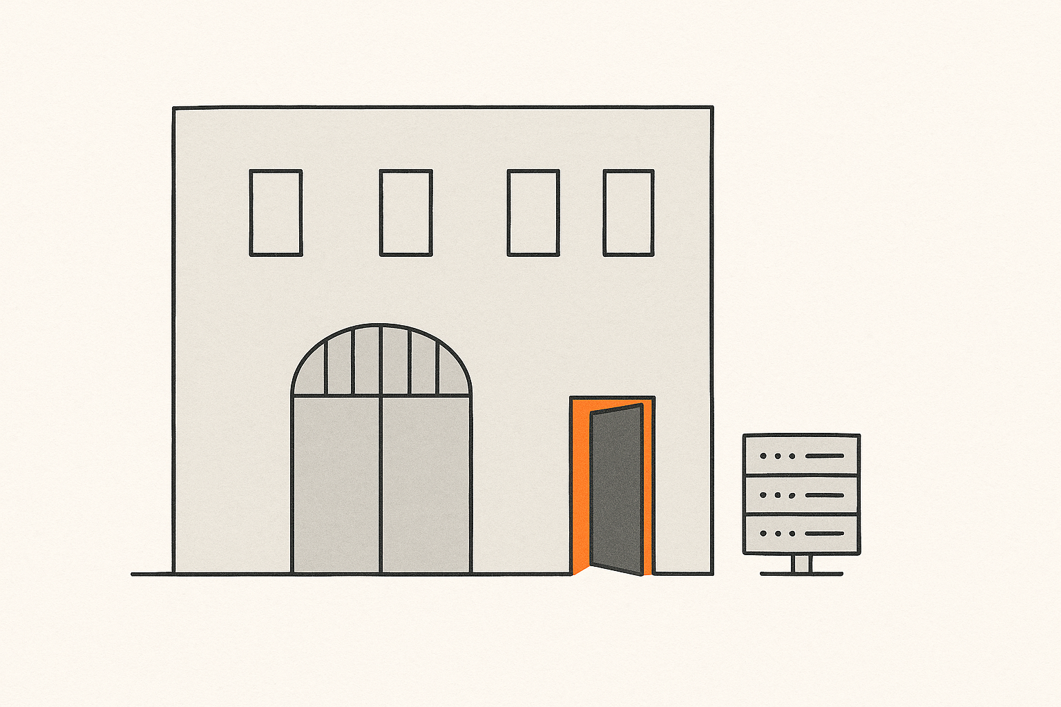Illustration of an admin service account entering through a side door, bypassing the main rules gate
