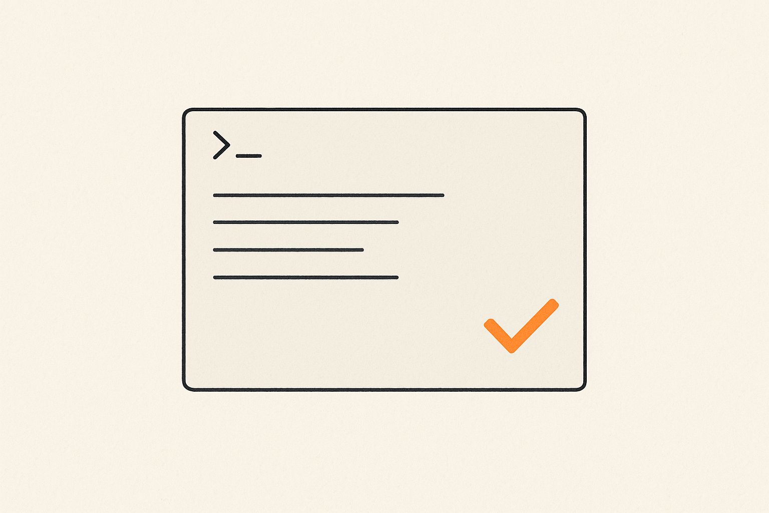 A chat prompt window with abstract input lines and an orange checkmark in the corner