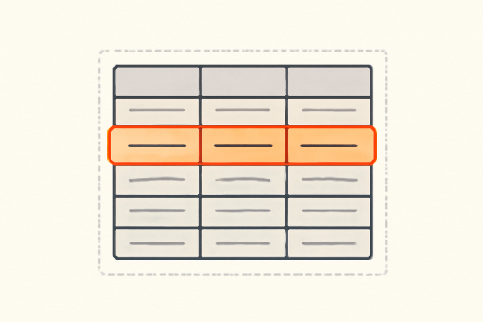 A database table where only one row is highlighted and the rest are hidden, illustrating row-level security