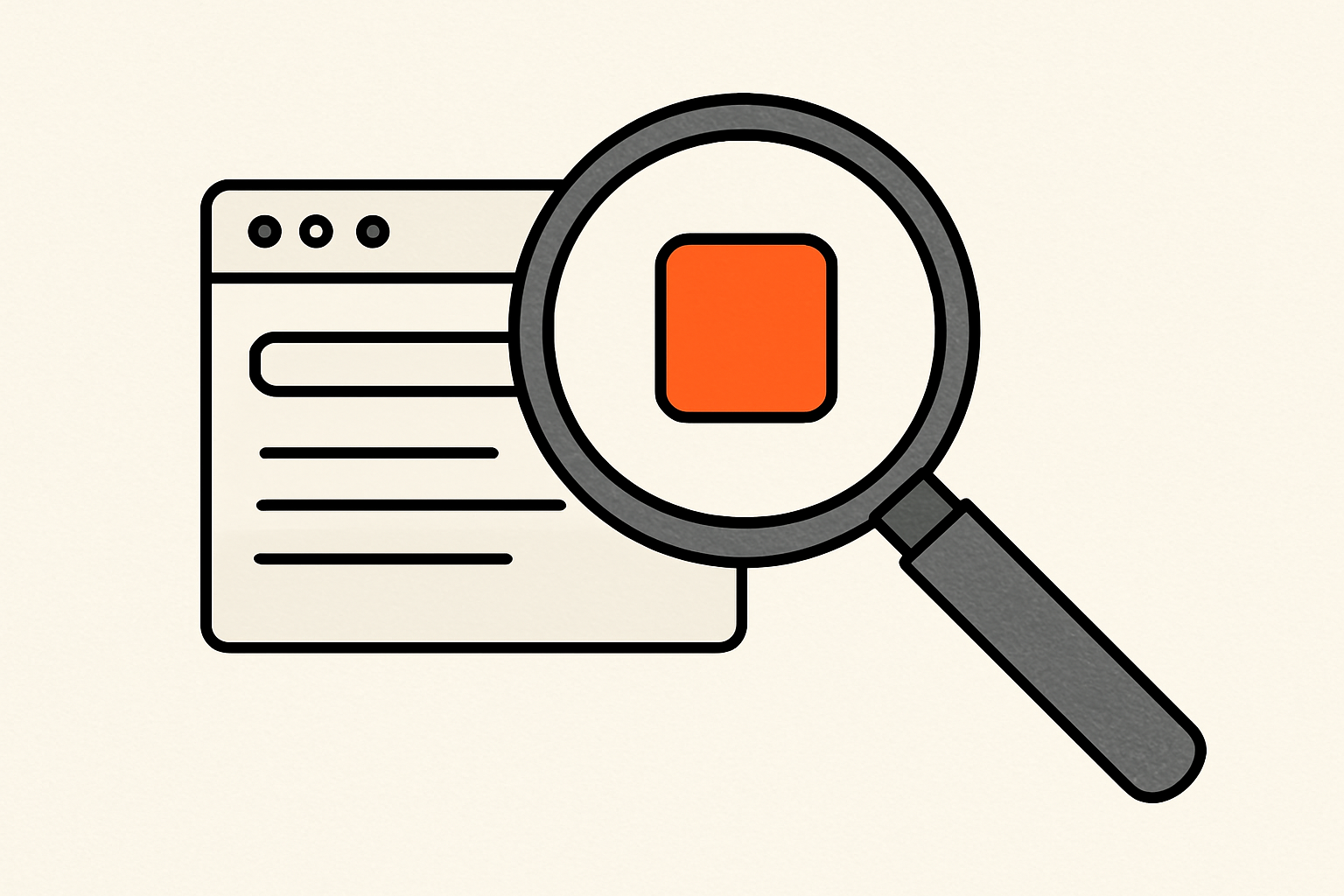 Editorial illustration of a scan inspecting a web page's headers